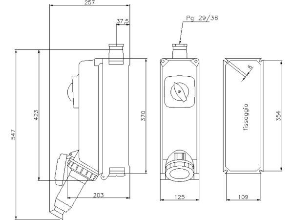 Presa Interbloccata Protetta c/Fusibili - PALAZZOLI Serie X-CEE - 3P+N+T(6h) 63A 400Vca - Parete - IP67 - immagine 2