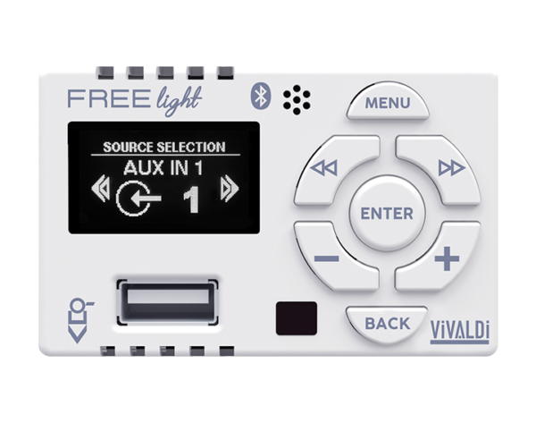 VIVALDI FREELIGHT - dispositivo multimediale audio, all in one, amplificazione stereo, Usb e Bluetooth integrati - Bianco