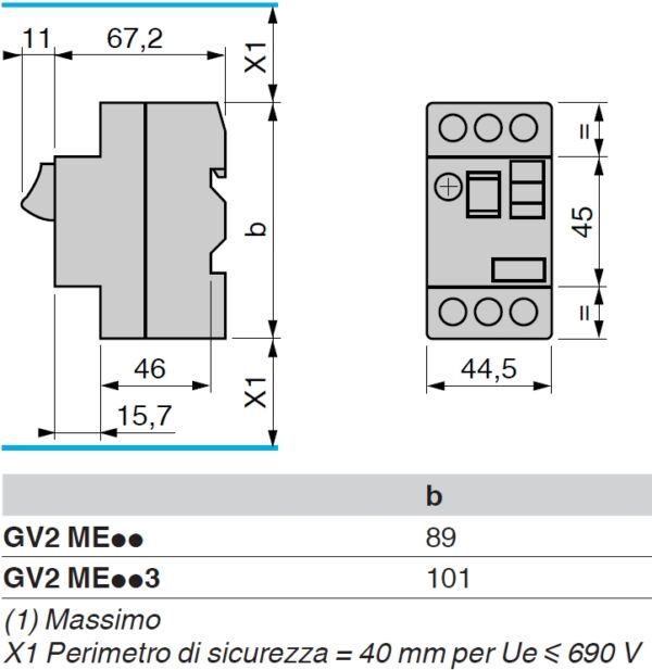 Interruttore "Salvamotore" Tripolare - SCHNEIDER ELECTRIC Serie TeSys GV2 - 0,25...0,40A - Comando Pulsante - immagine 2