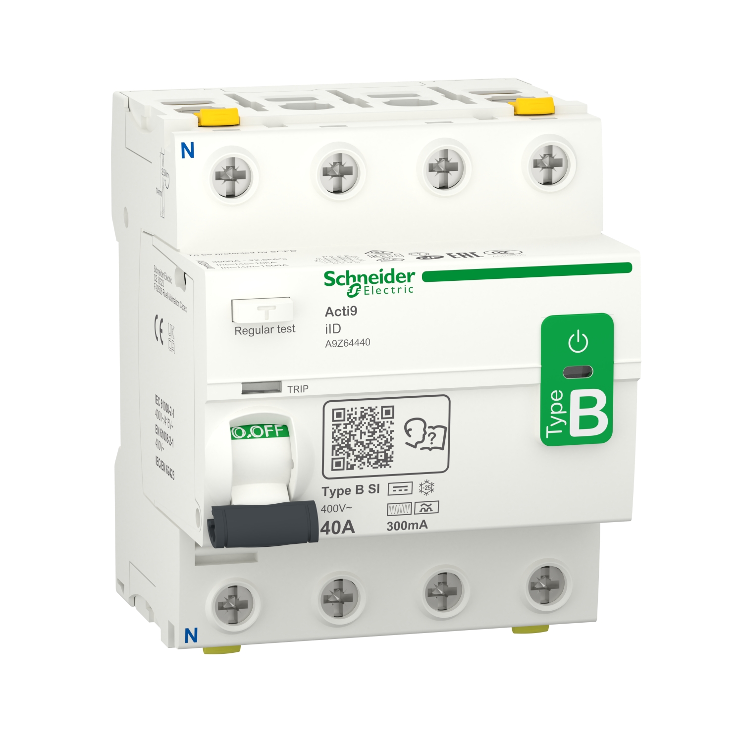 SCHNEIDER ELECTRIC Serie Acti9 iID - Interruttore Differenziale - 4P 40A  300mA - Tipo B-SI - 4 Moduli