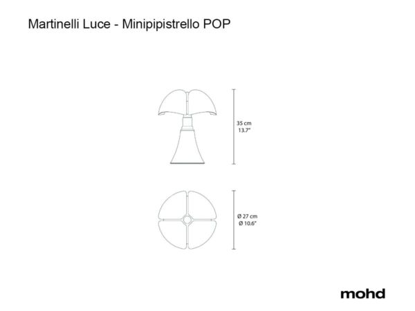 MARTINELLI LUCE serie MINIPIPISTRELLO POP - Lampada da tavolo in acciaio e paralume in metacrilato - immagine 3